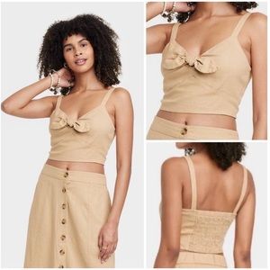 Universal Thread Tie Front Bow Wheatfield Tan Crop Top/ Size: XXL
